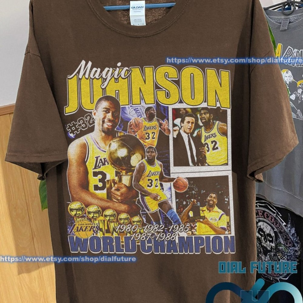 Vintage 90s Magic Johnson T-shirt, World Hampion Shirt, Unisex Shirt Player, Gif